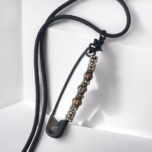5 For $25💫Punk Rocker Black Safety Pin Beads Pendant Necklace